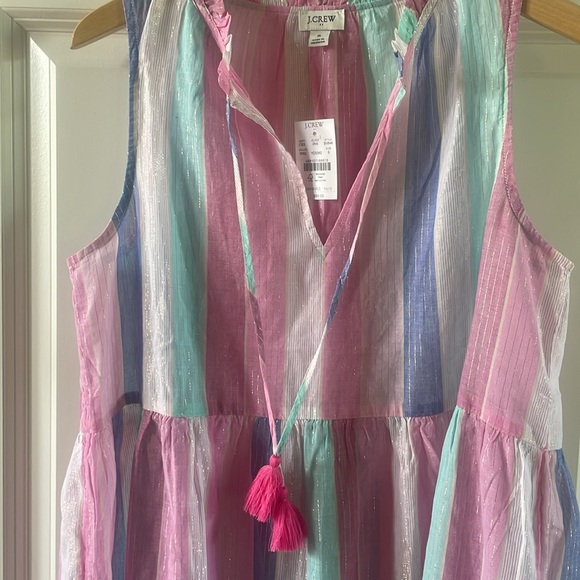 NWT J. Crew  Factory Ruffle Shimmer Beach Tiered Sheer Dress Pastel Stripe Sz S - Picture 6 of 9